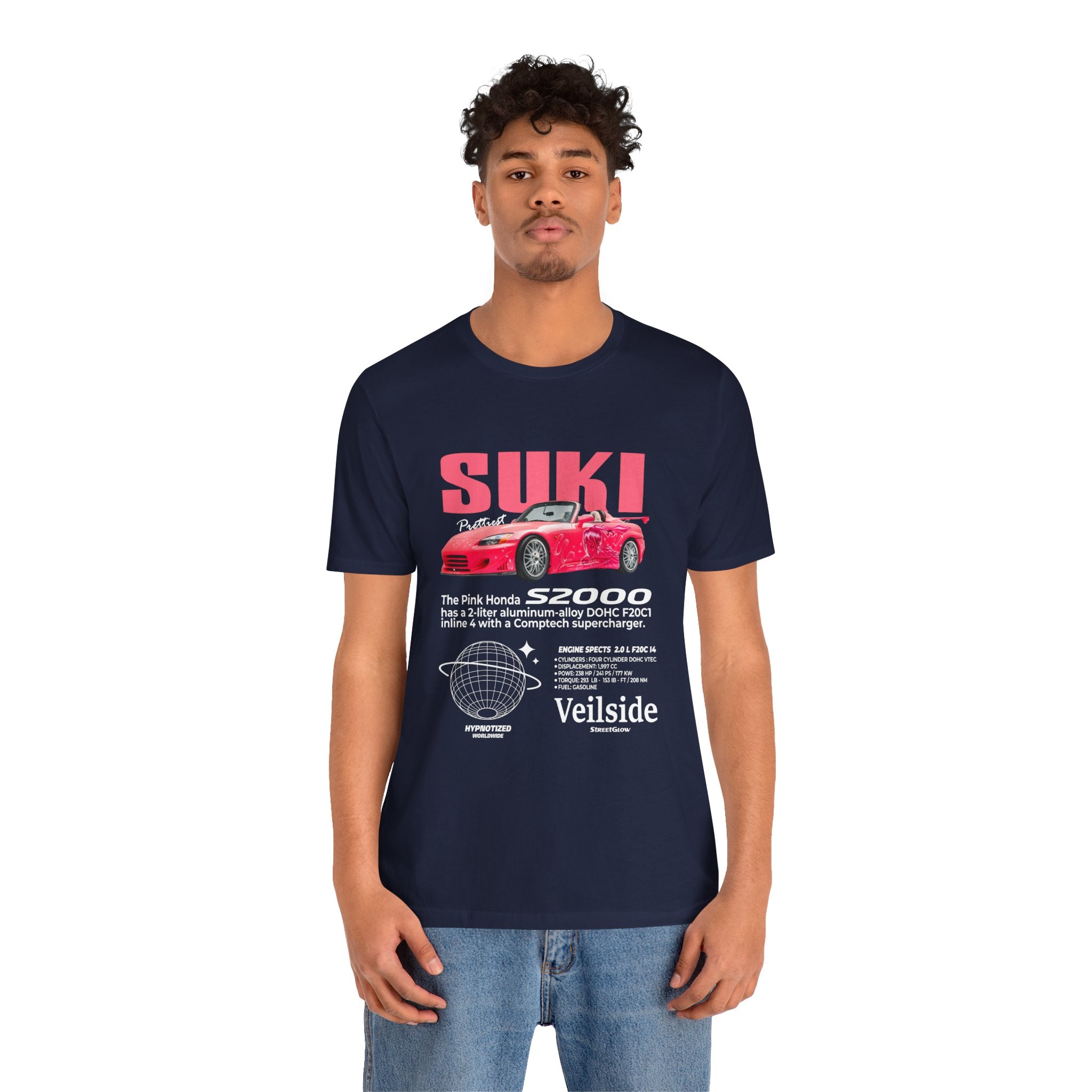 T-Shirt Unisex Graphic Tee - Suki's Pink Honda S2000 Design, Fast Car Anime T-Shirt, Retro Japanese by Bella+Canvas