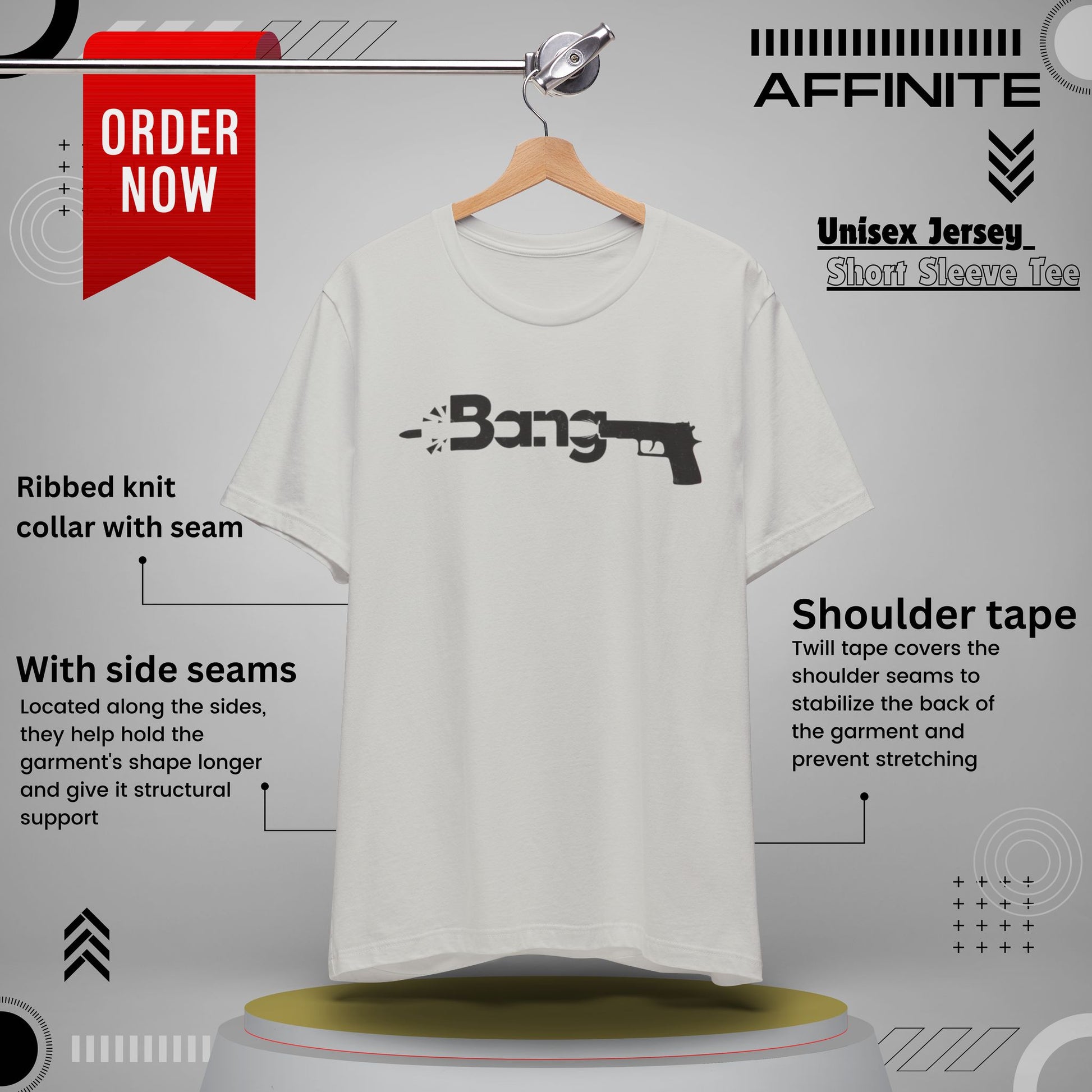 T-Shirt Bang Graphic Unisex Jersey Short Sleeve Tee - Casual Streetwear T-Shirt Silver