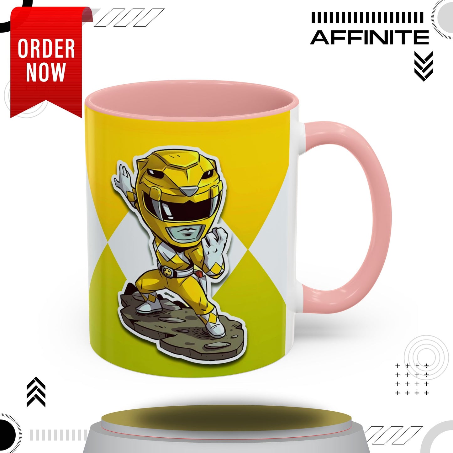 Mug Mighty Morphin Power Rangers Yellow Ranger Ceramic Mug - 11oz & 15oz Coffee Mug - Accent Mug for Pop Culture Fans 11oz Pink