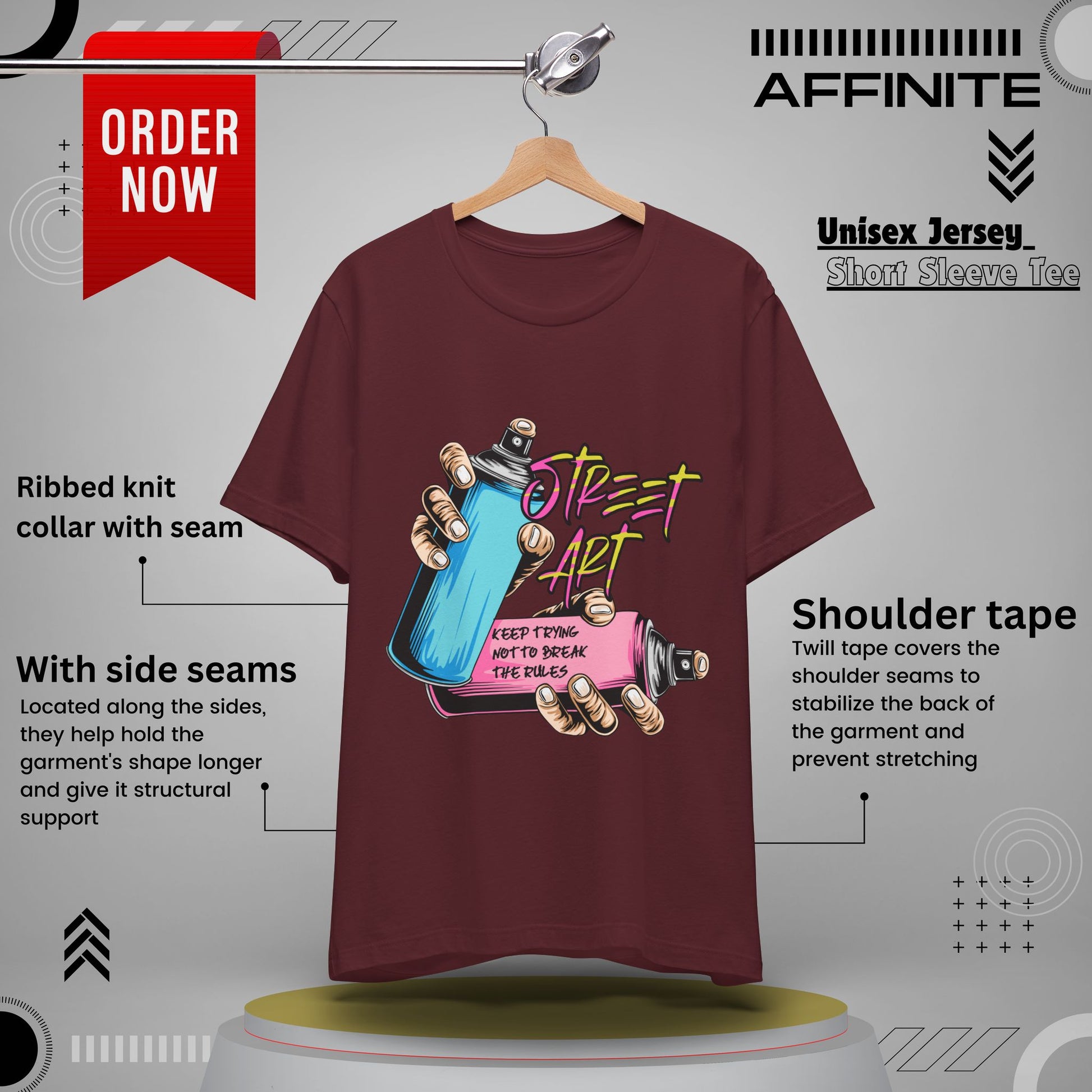 T-Shirt Street Art T-Shirts - Keep Trying Unisex Tee | Graphic Urban Wear Maroon