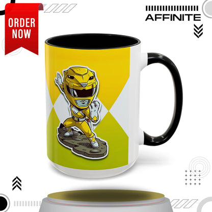 Mug Mighty Morphin Power Rangers Yellow Ranger Ceramic Mug - 11oz & 15oz Coffee Mug - Accent Mug for Pop Culture Fans 15oz Black