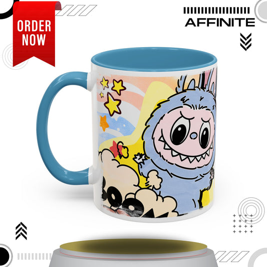Mug Lazy Yoga Cartoon Labubu Accent Coffee Mug - Fun and Whimsical Design for Coffee Lovers 11oz Light Blue