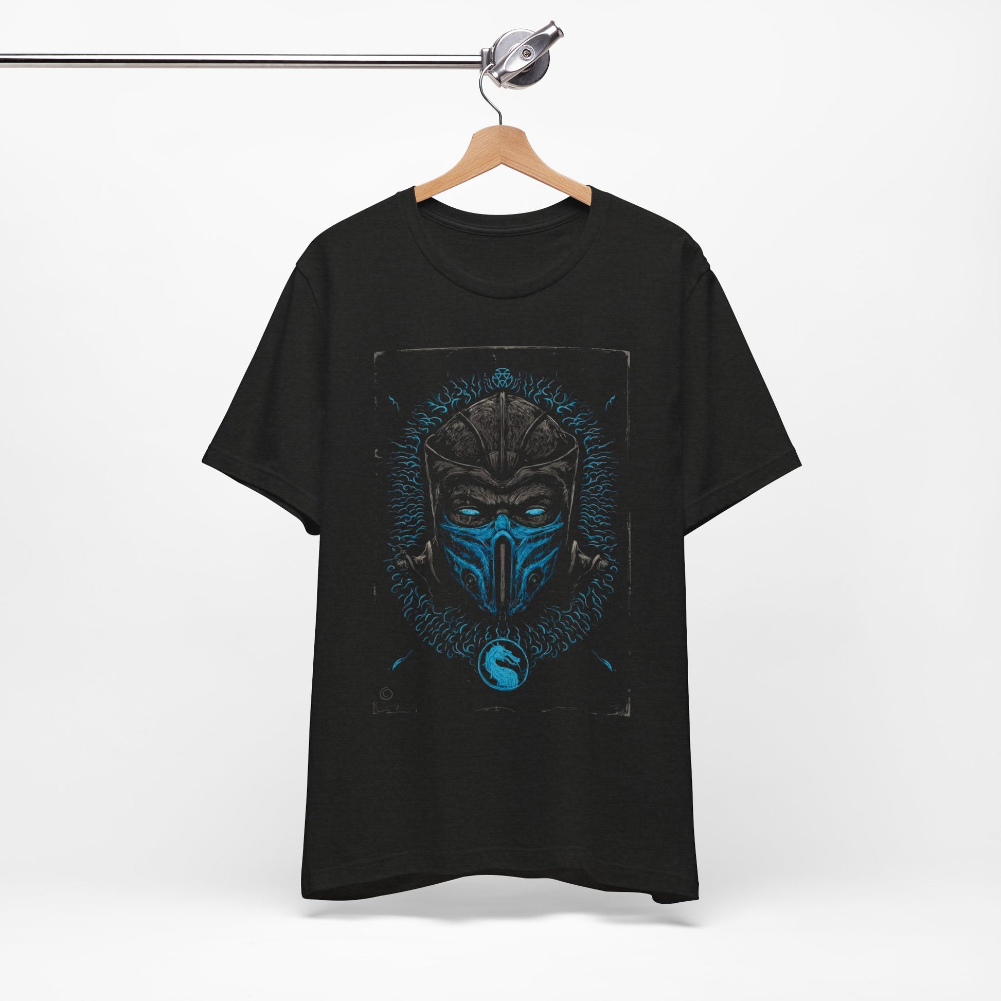 T-Shirt Epic Gamer Tee | Blue Flame Masked Warrior Black Heather