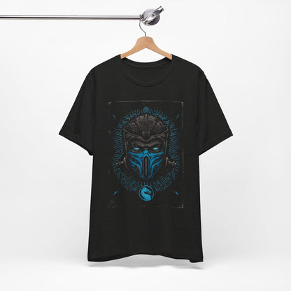 T-Shirt Epic Gamer Tee | Blue Flame Masked Warrior Black Heather