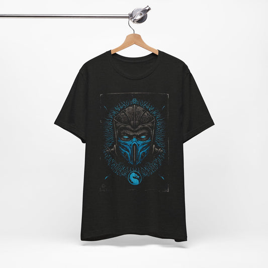 T-Shirt Epic Gamer Tee | Blue Flame Masked Warrior Black Heather