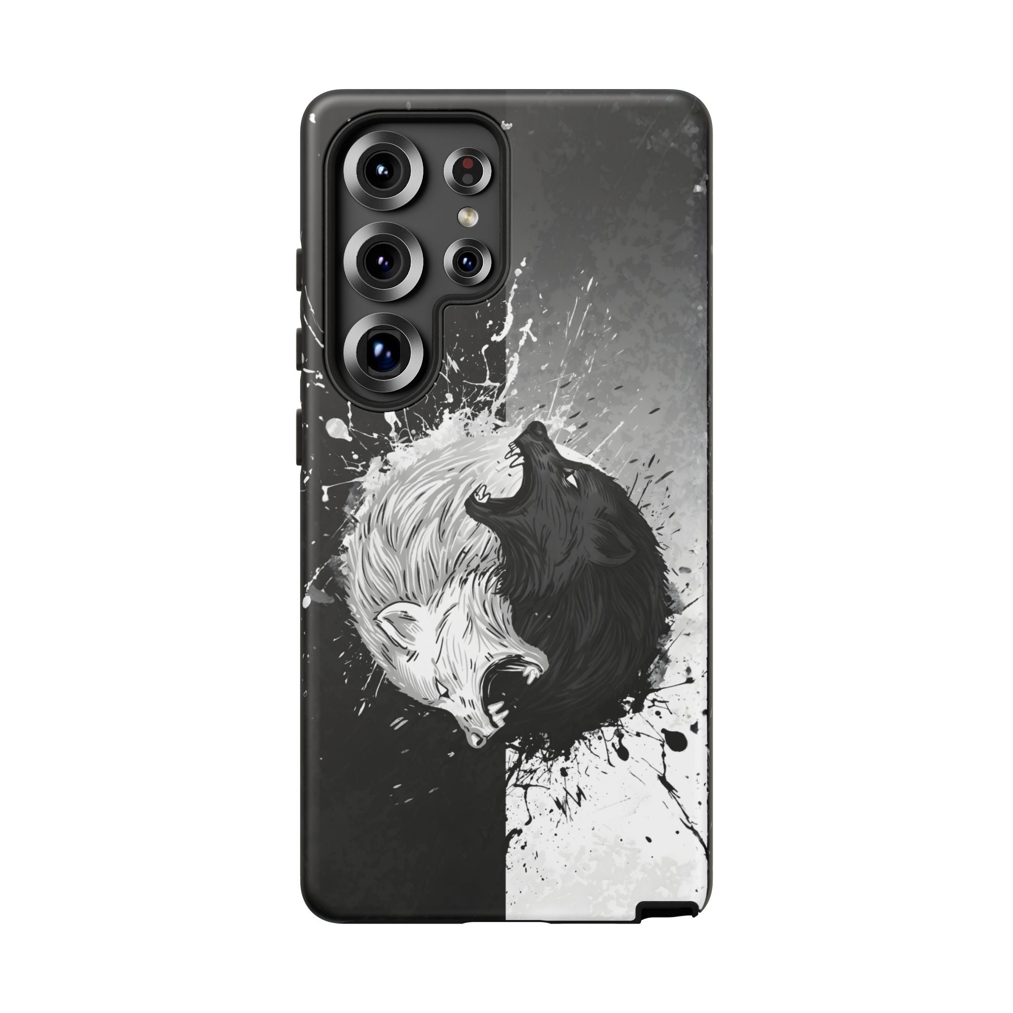 Yin Yang Wolf Phone Case - Dual Layer Protective Cover Samsung Galaxy S25 Ultra Matte Tough Cases