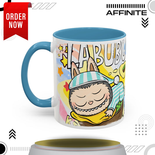 Mug Labubu Lazy Yoga Accent Coffee Mug - Fun & Whimsical Design for Relaxation Lovers 11oz Light Blue