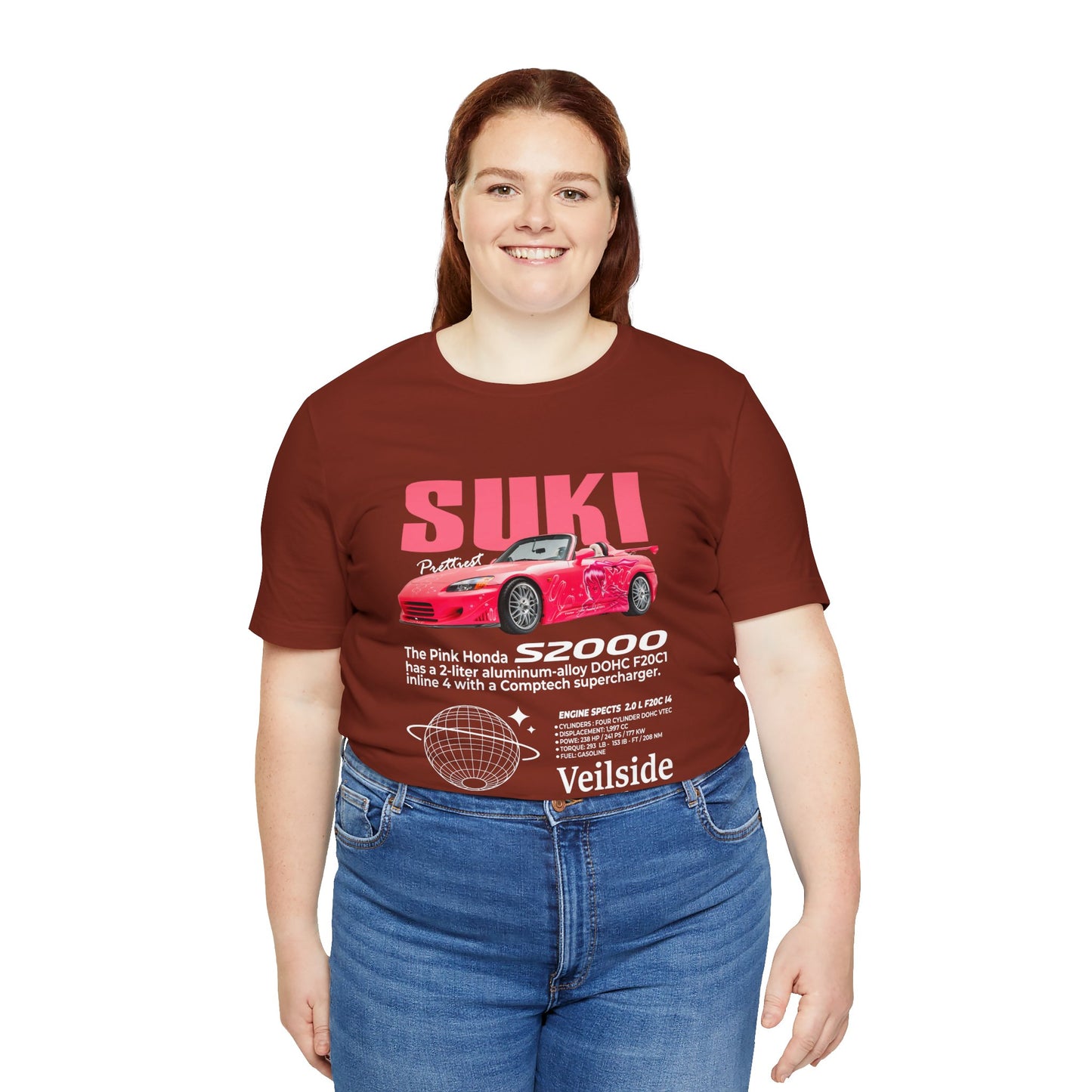 T-Shirt Unisex Graphic Tee - Suki's Pink Honda S2000 Design, Fast Car Anime T-Shirt, Retro Japanese by Bella+Canvas