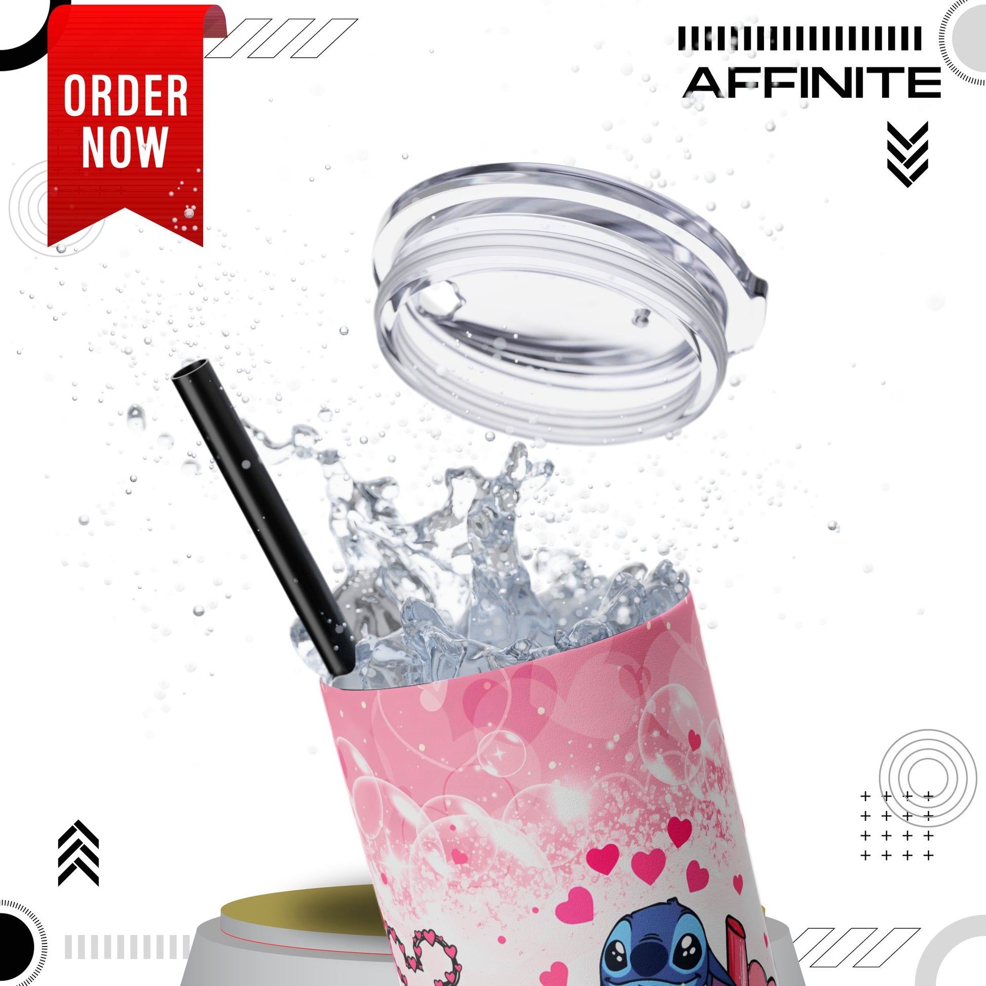 Tumblers Cute Stitch Cartoon Skinny Tumbler with Straw - 20oz - Pink Love Theme