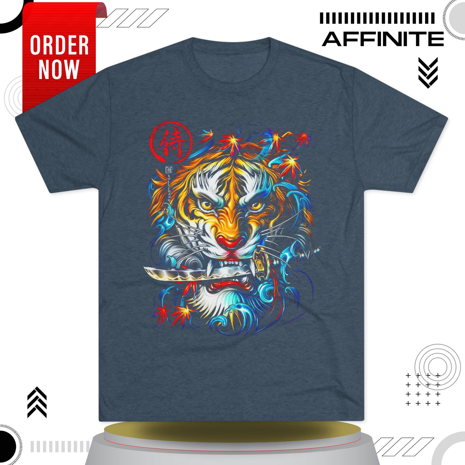 T-Shirt Cotton Graphic Tee - Fearless Tiger Tri-Blend Crew (Unisex) Tri-Blend Indigo