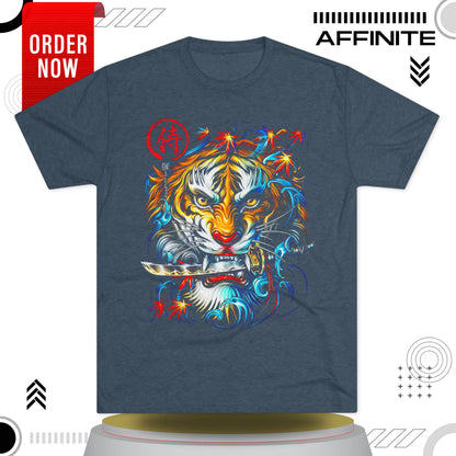 T-Shirt Cotton Graphic Tee - Fearless Tiger Tri-Blend Crew (Unisex) Tri-Blend Indigo