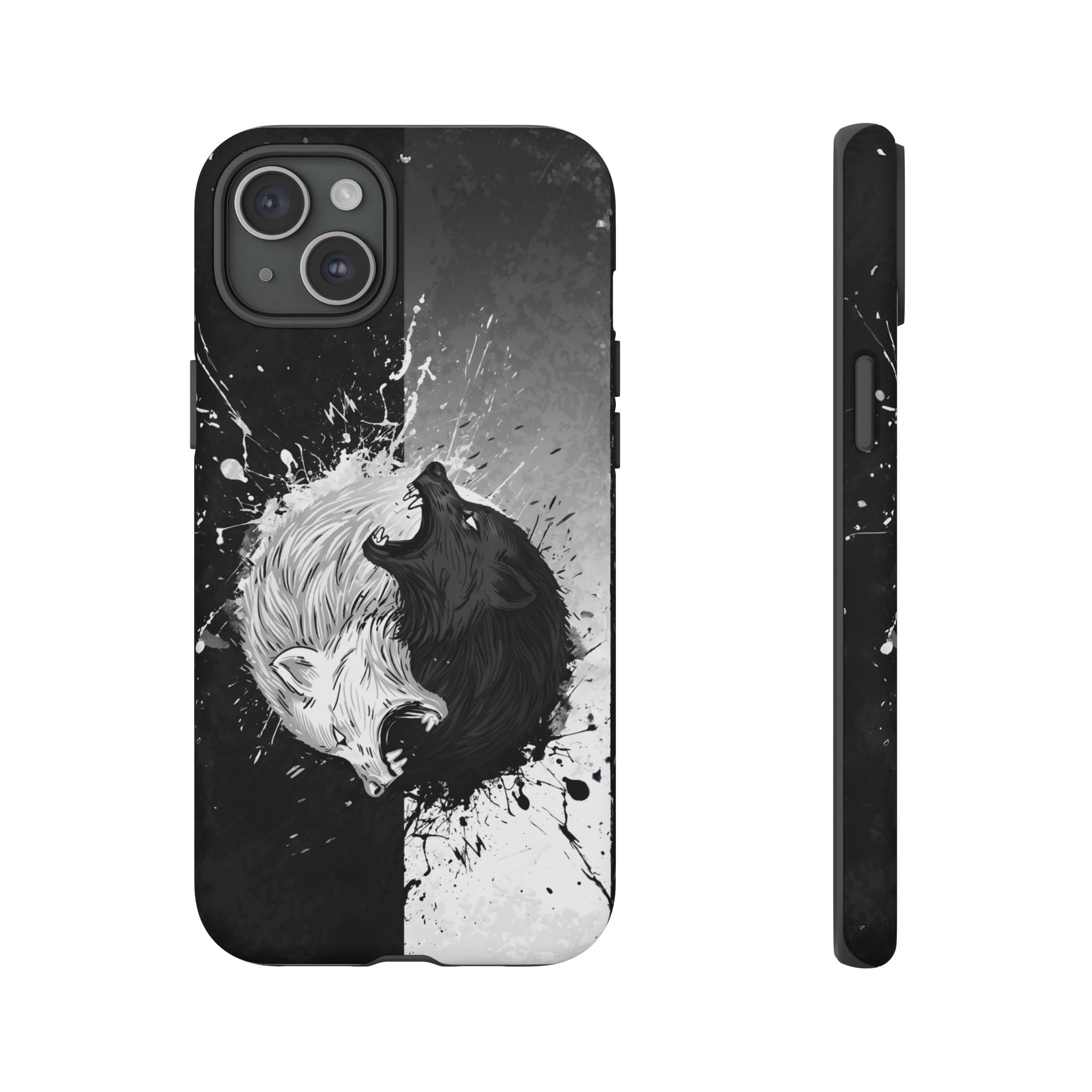 Yin Yang Wolf Phone Case - Dual Layer Protective Cover iPhone 15 Plus Matte Tough Cases