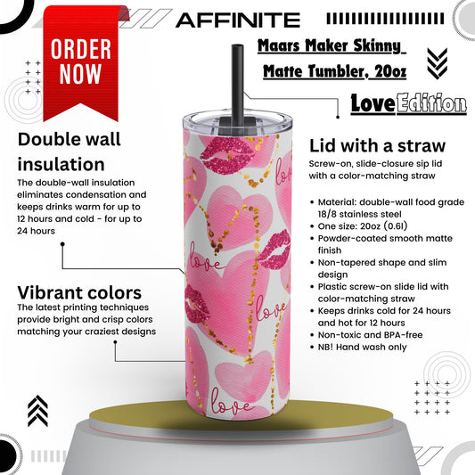 Tumblers Love Inspired Tumbler – 20oz Skinny Matte Cup for Hot & Cold Drinks Black 20oz Matte