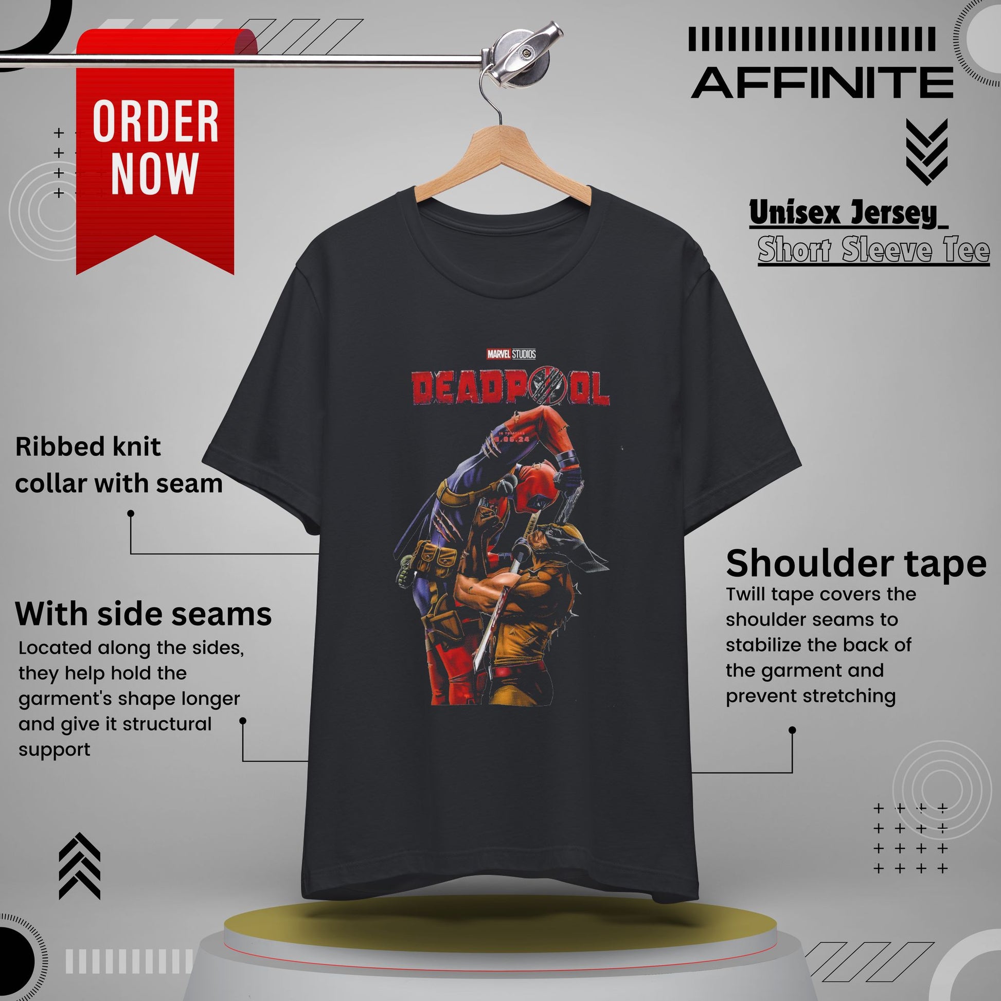 T-Shirt Deadpool Graphic Unisex Jersey Tee - Perfect for Comic Fans Vintage Black