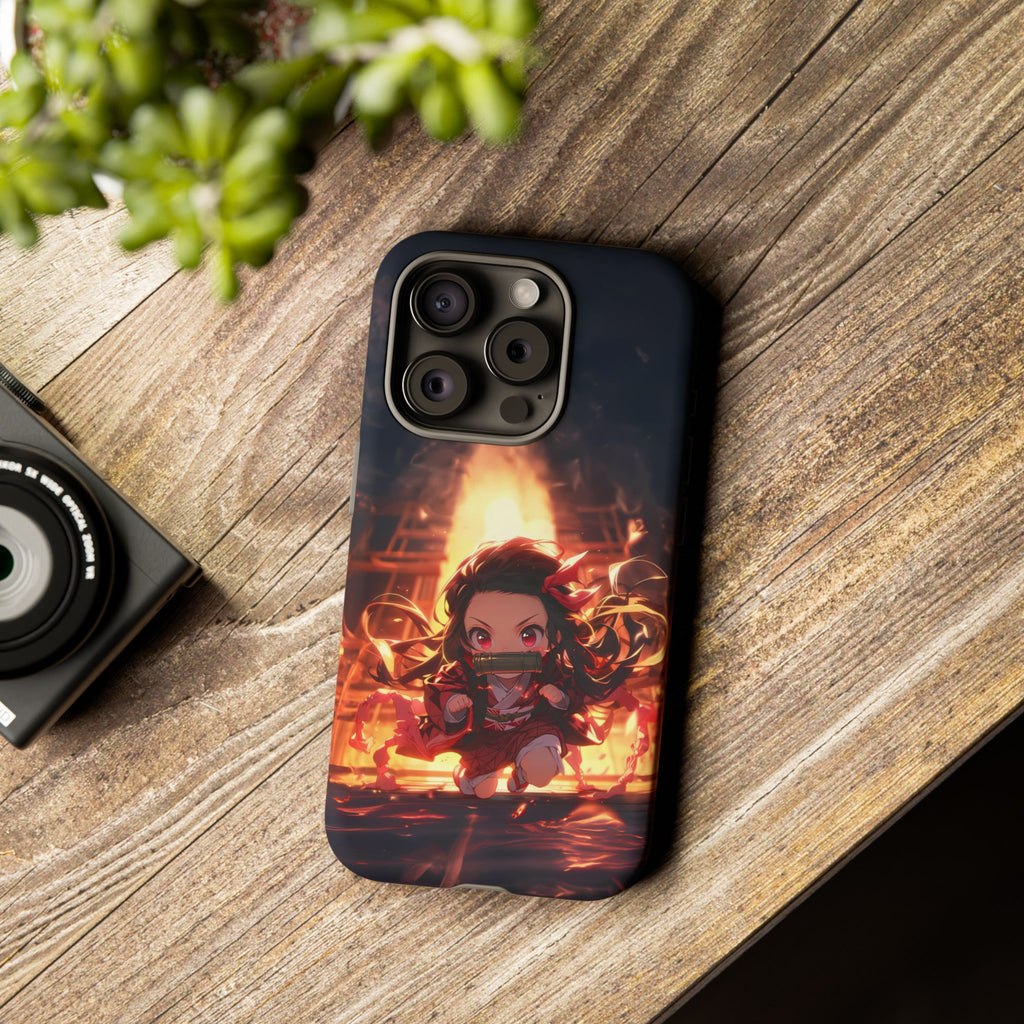 Chibi Nezuko Kamado Tough Phone Case – Anime Protective Case for iPhone & Samsung, UV Resistant, Durable & Stylish