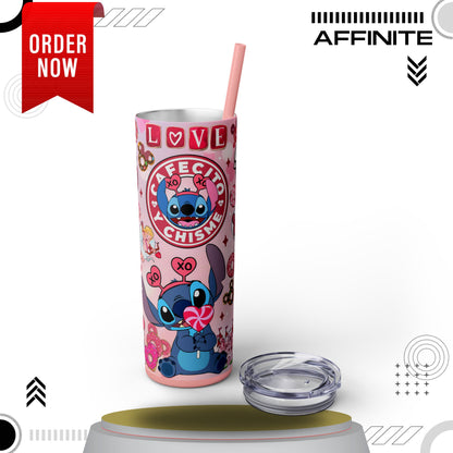 Tumblers Cute Love-Stitch Themed Skinny Tumbler with Straw - 20oz, Perfect for Gifts and Celebrations