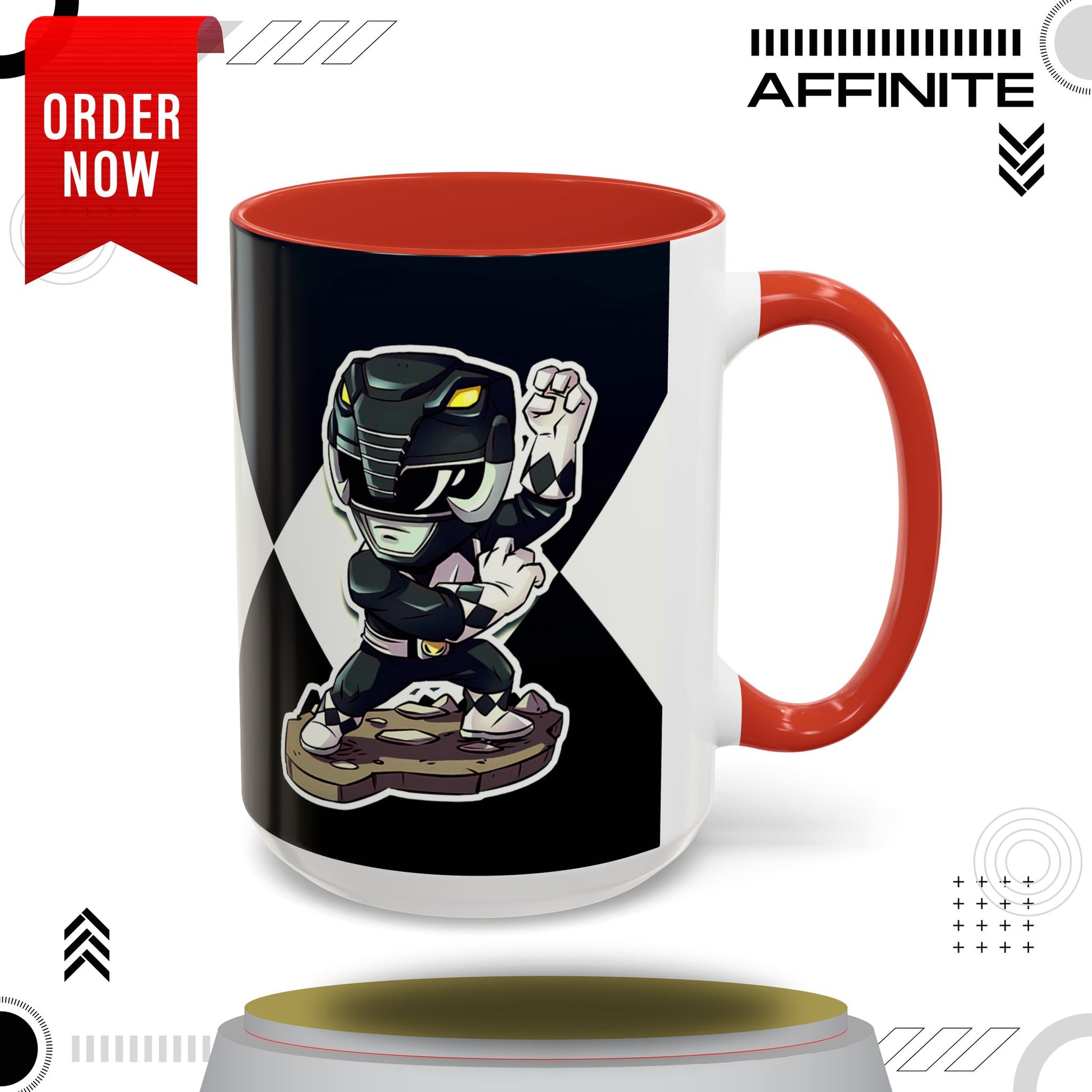 Mug Mighty Morphin Power Rangers Black Ranger Ceramic Mug - 11oz & 15oz Coffee Mug - Accent Mug for Pop Culture Fans 15oz Red