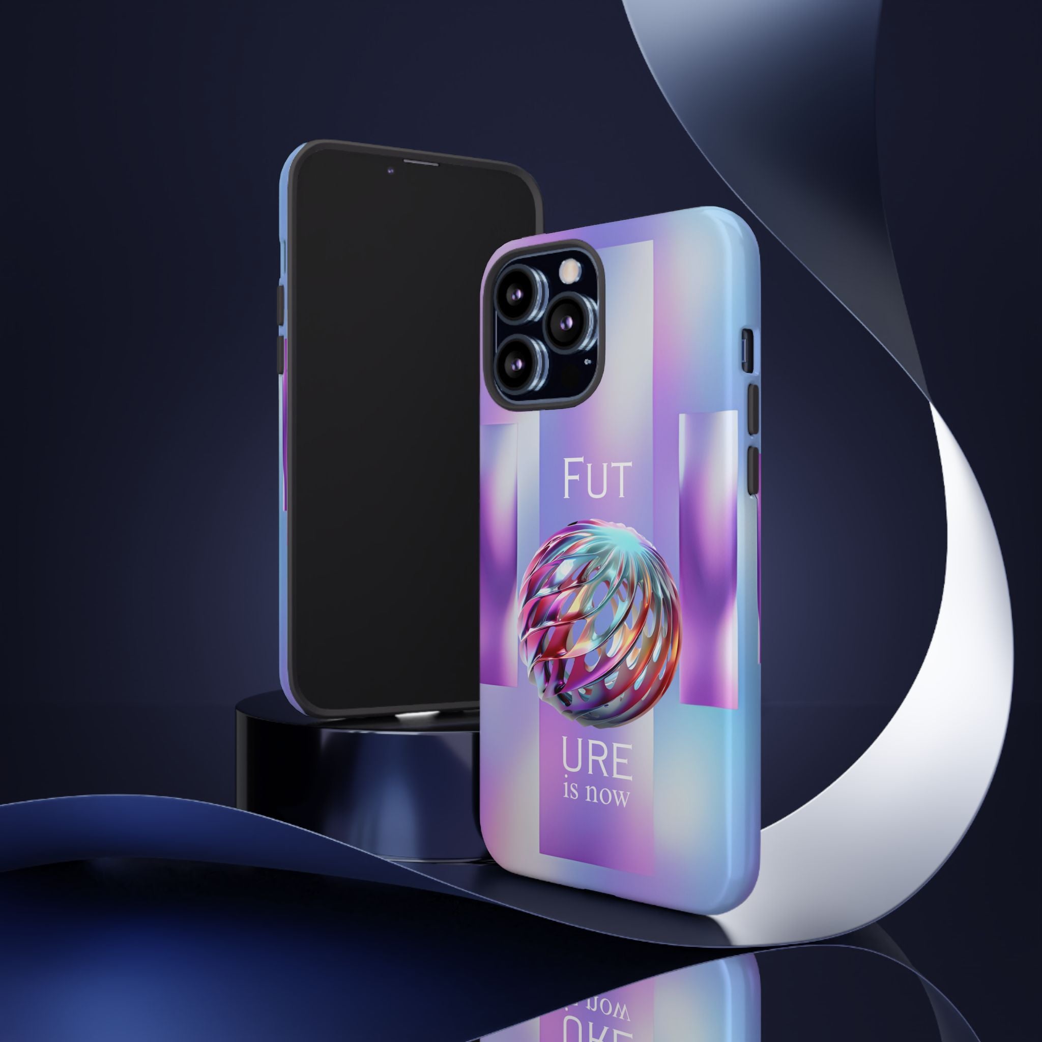 Futuristic Gradient Tough Case – 'Future is Now' 3D Design | Shockproof & UV Protected