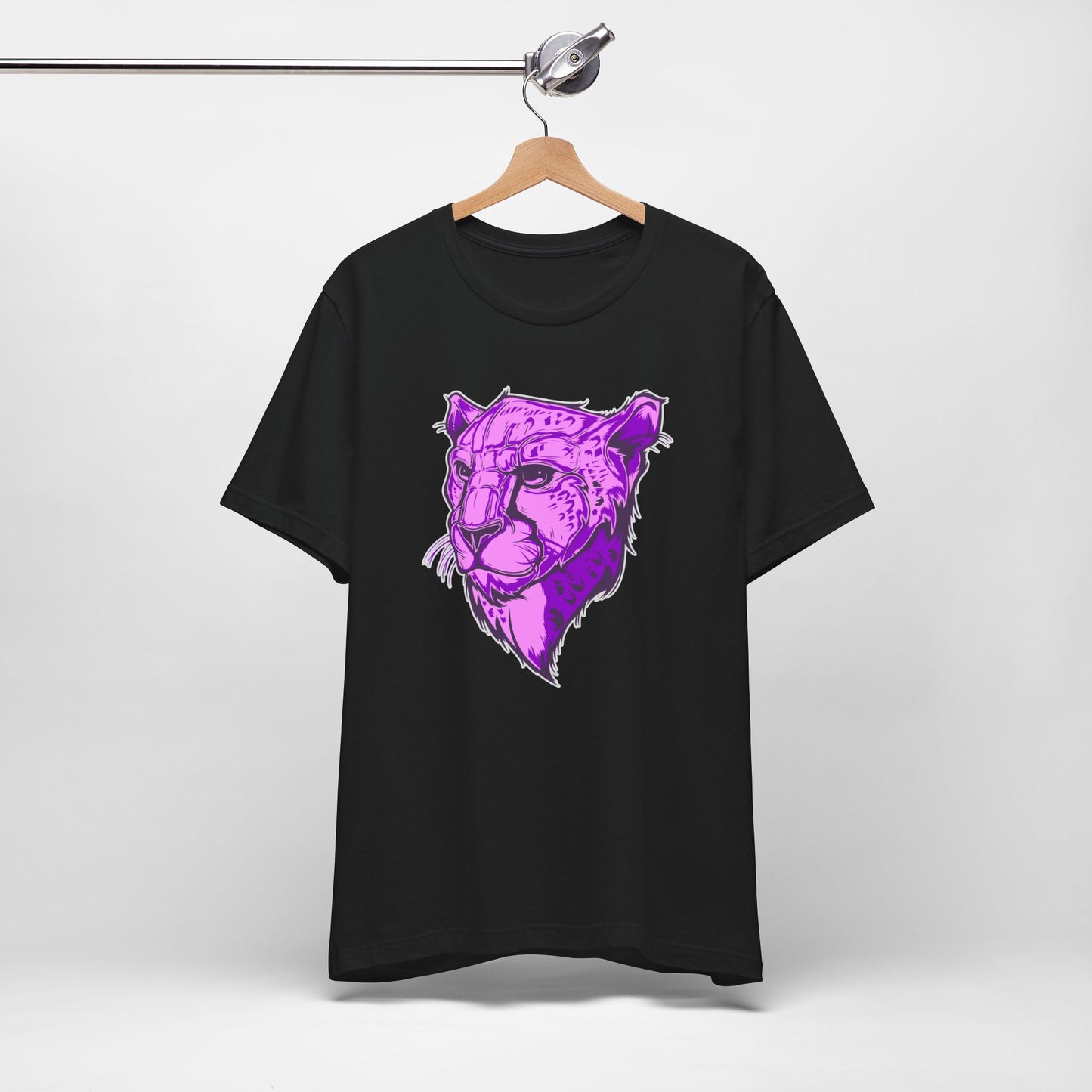 T-Shirt Vibrant Purple Leopard Tee - Unisex Jersey Shirt, Wild Animal Print, Graphic Tee, Gifts for Nature Lovers, Unique Artwear, Stylish [...] Black