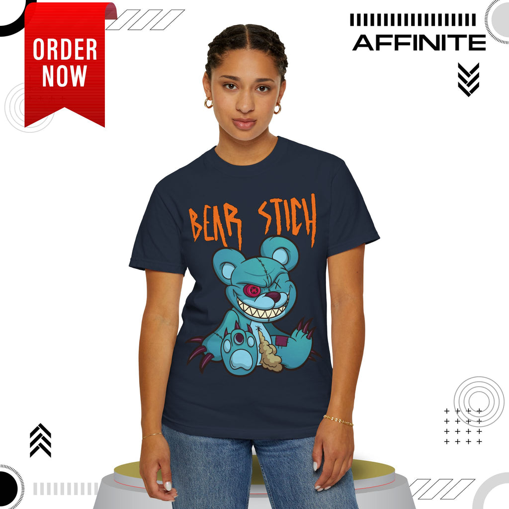 T-Shirt Bear Stick T-Shirt - Fun Garment-Dyed Graphic Tee (S-4XL) | Comfort Colors® Navy