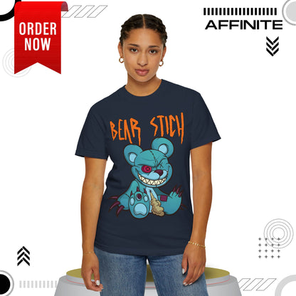 T-Shirt Bear Stick T-Shirt - Fun Garment-Dyed Graphic Tee (S-4XL) | Comfort Colors® Navy