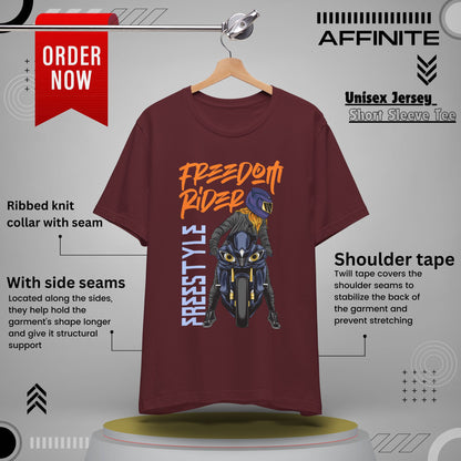 T-Shirt Freedom Rider Motorbike Unisex Short Sleeve Tee - Stylish & Bold Biker Tee Maroon