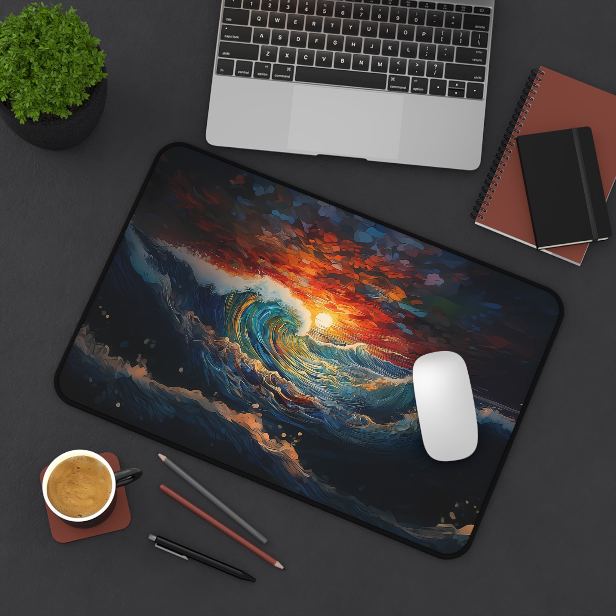 Ocean Sunset Desk Mat - Vibrant Wave Desk Pad for Office & Gaming 12" × 18" Mouse Pad