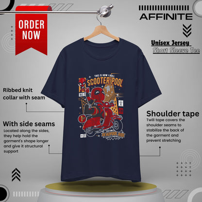 T-Shirt Deadpool Scooter Short Sleeve Tee – Fun, Unisex Graphic T-Shirt for Fans Navy