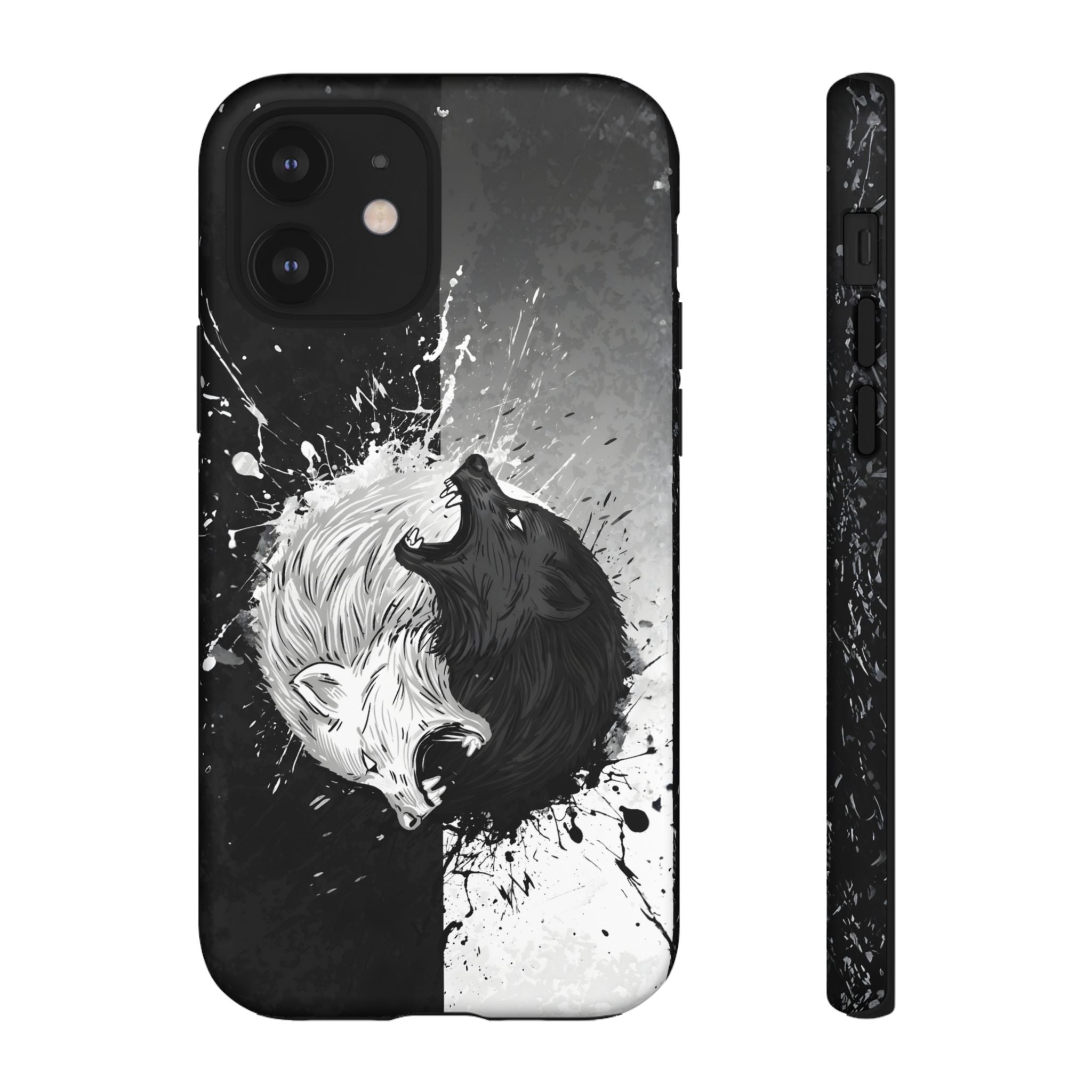 Yin Yang Wolf Phone Case - Dual Layer Protective Cover iPhone 12 Matte Tough Cases