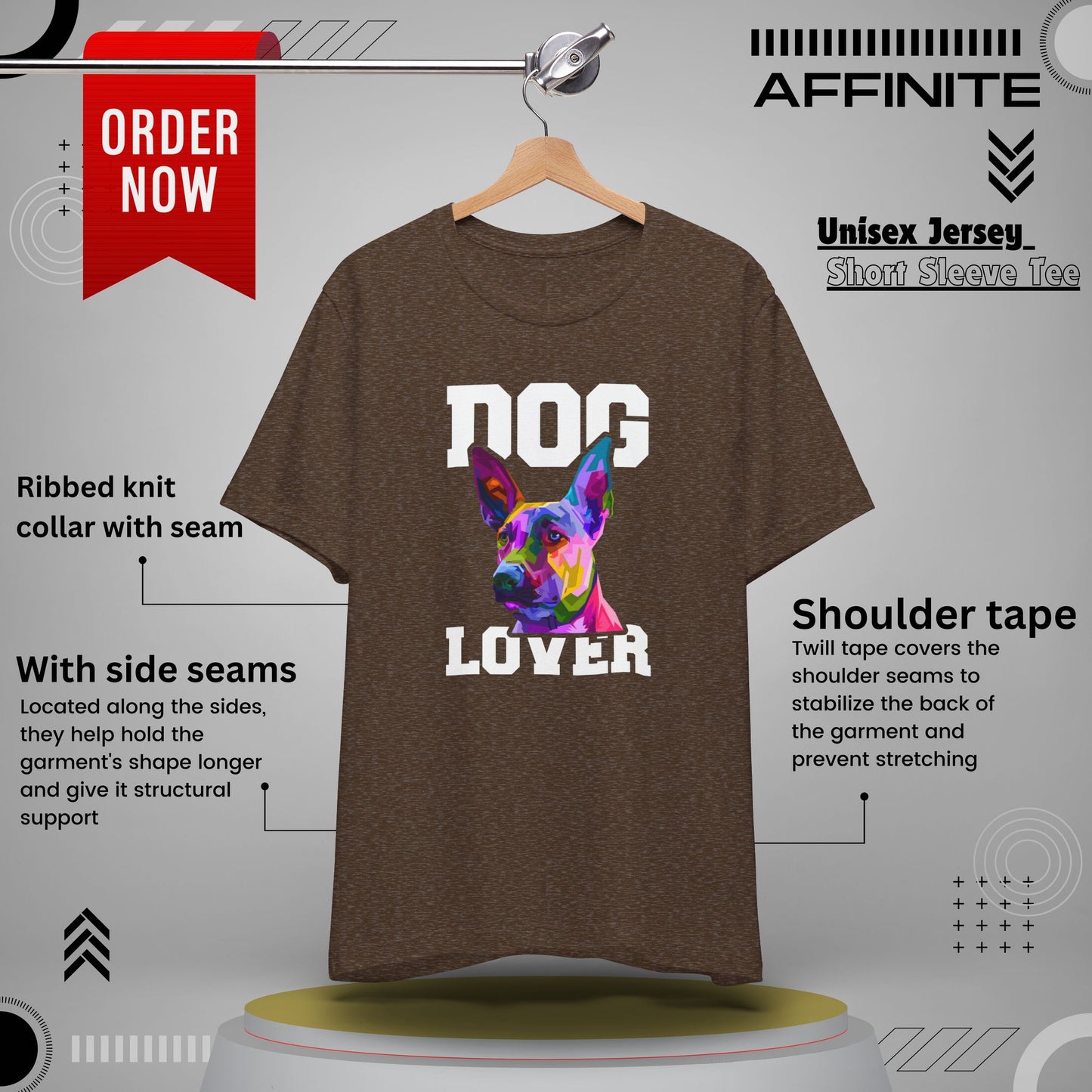 T-Shirt T Shirt Drawing - Dog Lover Graphic Tee (Unisex Cotton) Heather Brown