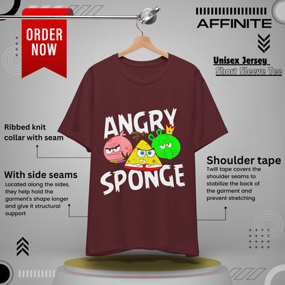 T-Shirt Angry Sponge T-Shirt - Funny Graphic Tee for Gamers (Unisex Cotton) Maroon