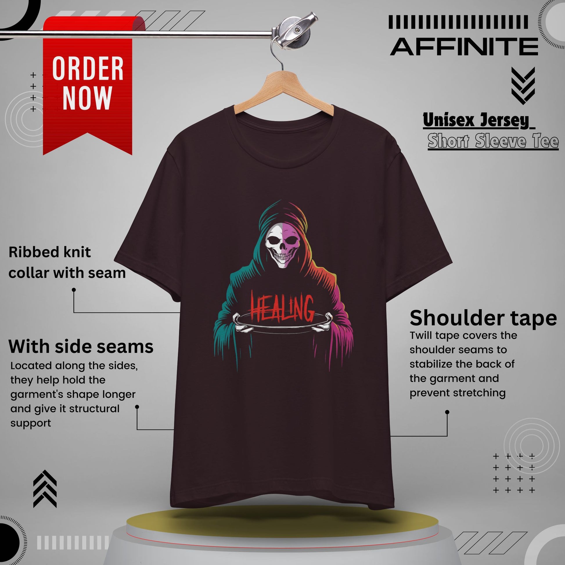 T-Shirt Halloween Healing Graphic Tee - Unisex Casual Shirt for Adults Oxblood Black
