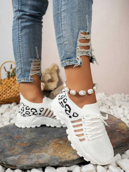 Mesh Athletic Shoes Cutout Leopard Lace Up Mesh Athletic Shoes – Leopard Athletic Shoes