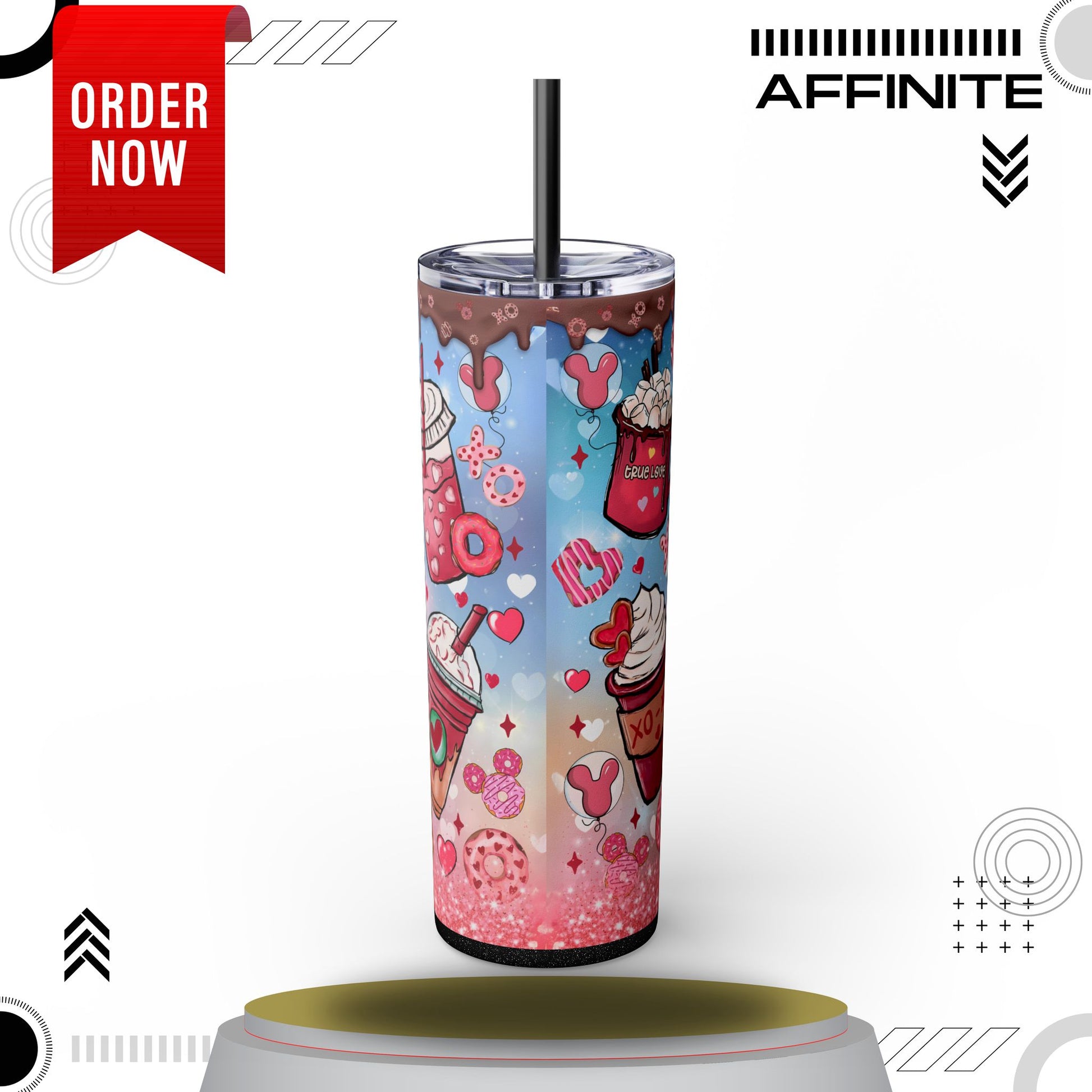 Tumblers Stitch Love & Cupcakes Skinny Tumbler with Straw - 20oz, Cute Drinkware for Coffee Lovers