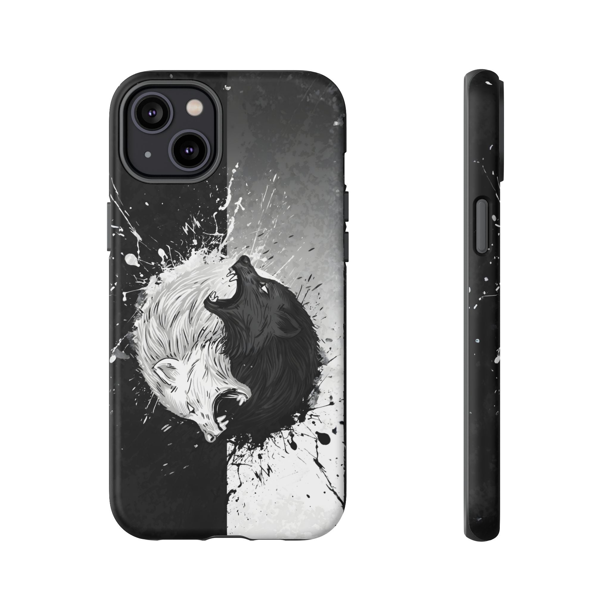Yin Yang Wolf Phone Case - Dual Layer Protective Cover iPhone 14 Plus Matte Tough Cases