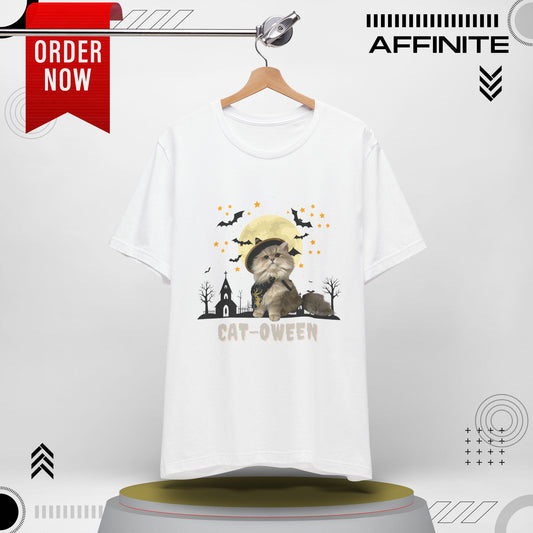 T-Shirt Unisex Halloween Cat Tee Good ‘Cat-oween’ – Perfect for Cat Lovers & Halloween Fans! White