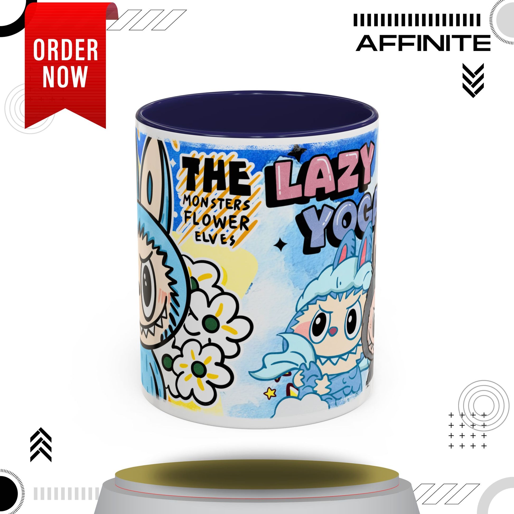 Mug Lazy Yoga Monsters Coffee Mug - Fun Accent Mug for Yoga Lovers 11oz Navy