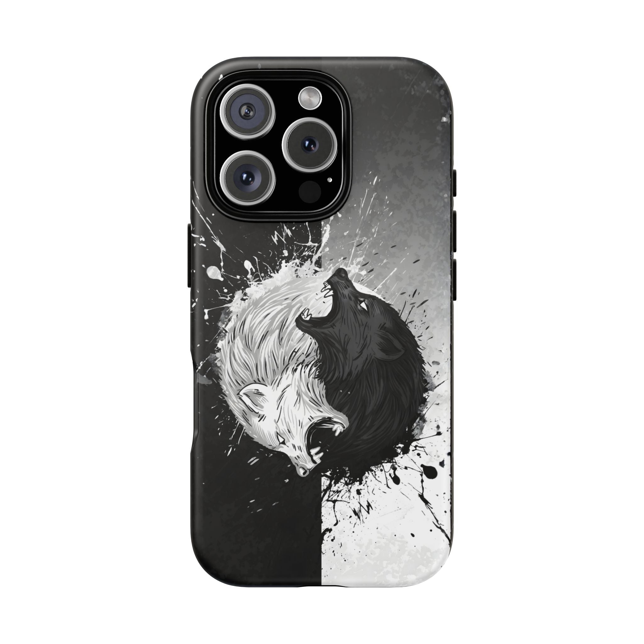 Yin Yang Wolf Phone Case - Dual Layer Protective Cover iPhone 16 Pro Matte Tough Cases