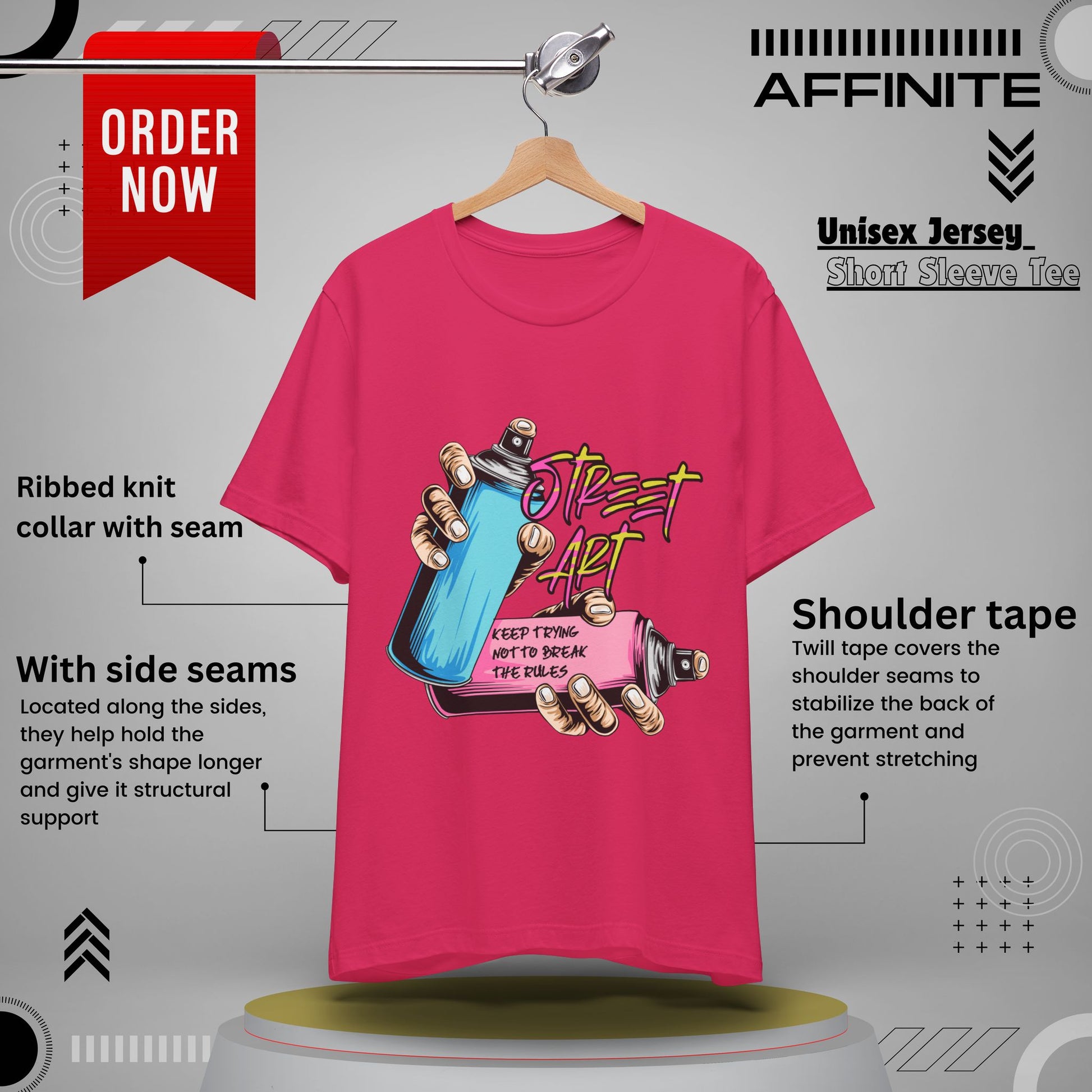 T-Shirt Street Art T-Shirts - Keep Trying Unisex Tee | Graphic Urban Wear Fuchsia