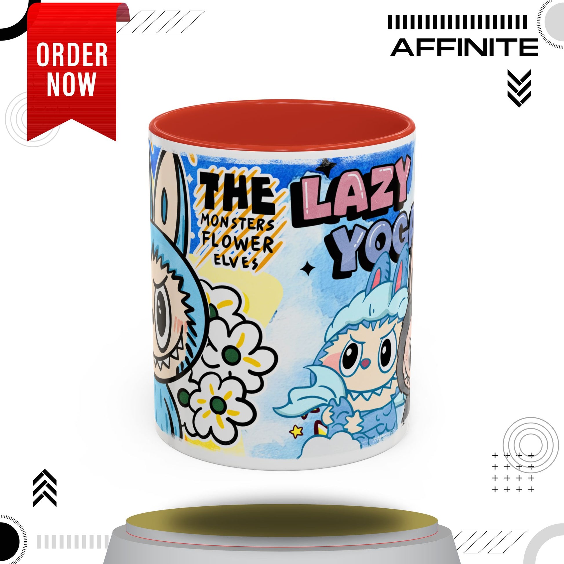 Mug Lazy Yoga Monsters Coffee Mug - Fun Accent Mug for Yoga Lovers 11oz Red