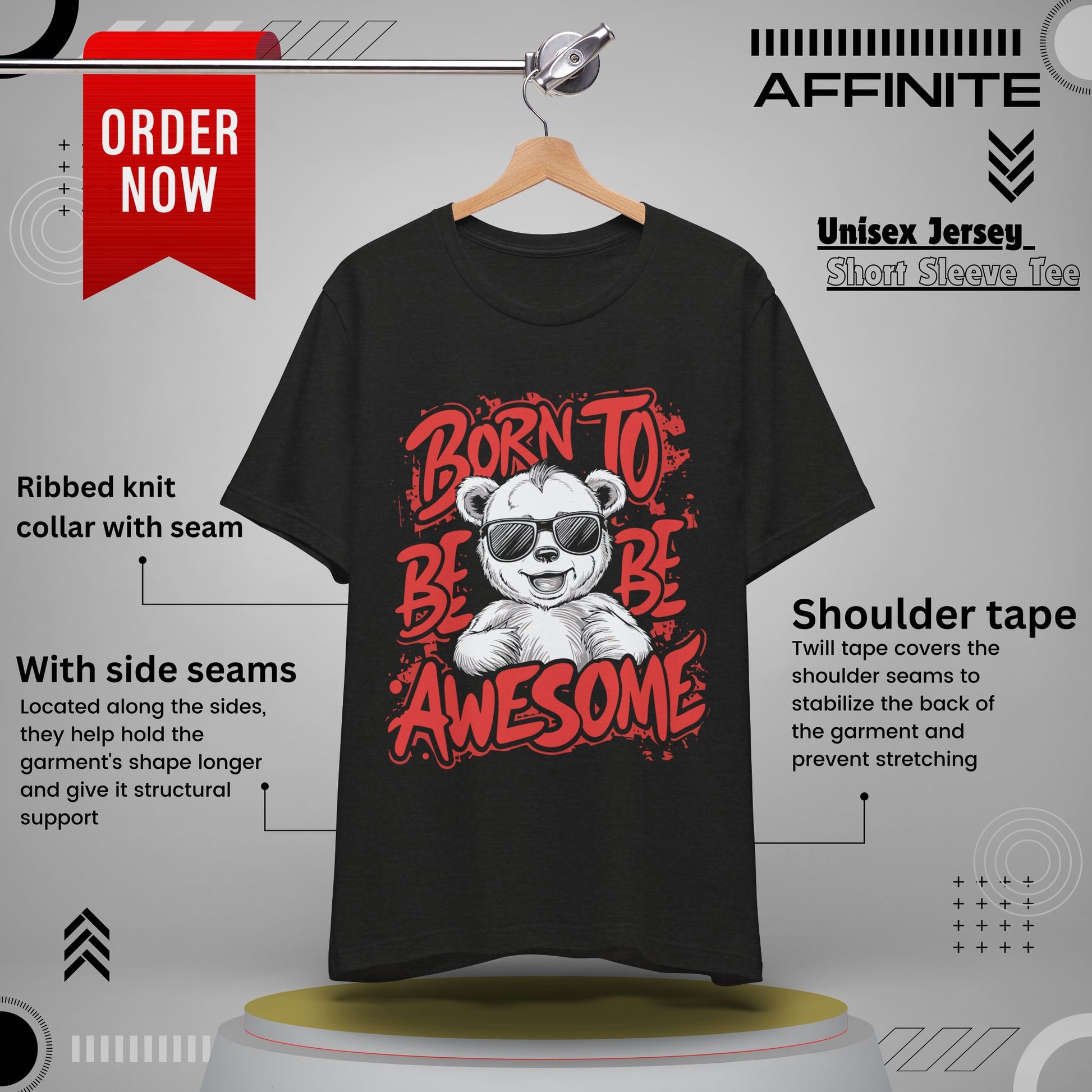 T-Shirt Fun Graphic Tees - Born to Be Awesome Unisex Shirt | For Teen & Adults | Affinite Black Heather