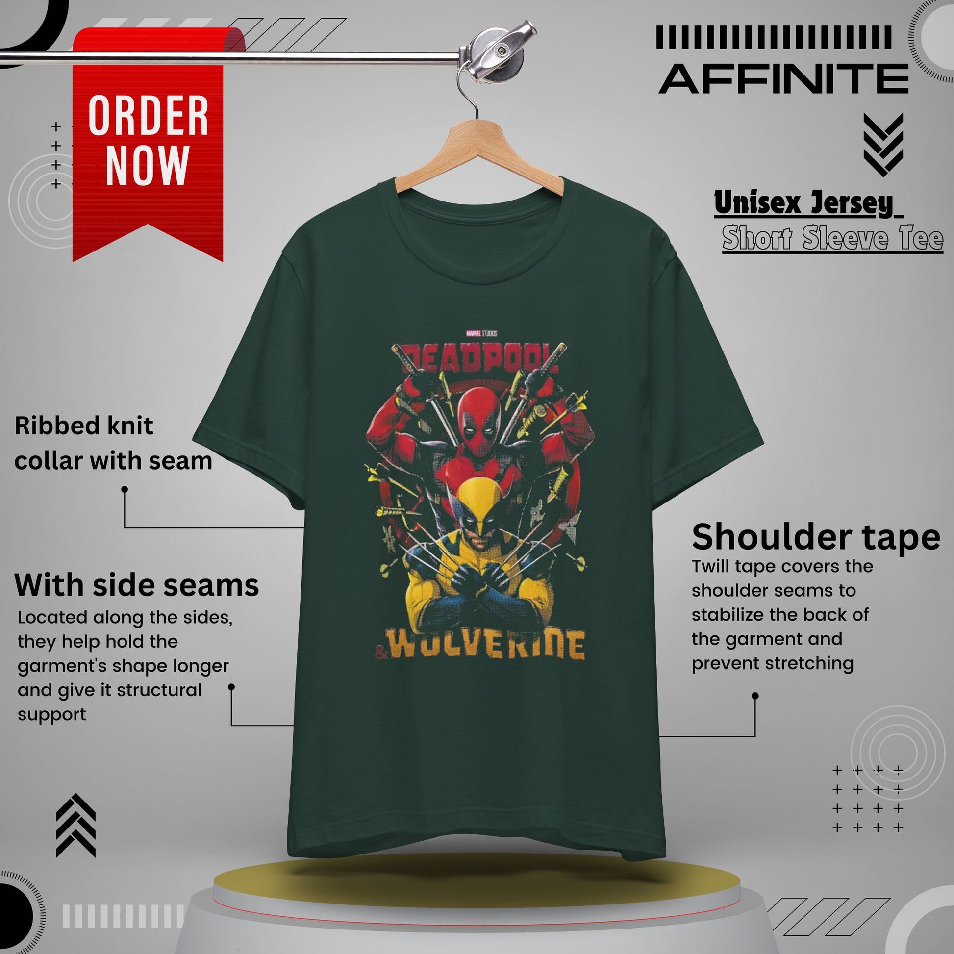 T-Shirt Wolverine X Deadpool Unisex Jersey Short Sleeve Tee | Superhero-Themed T-Shirt | Soft Cotton Crew Neck Forest