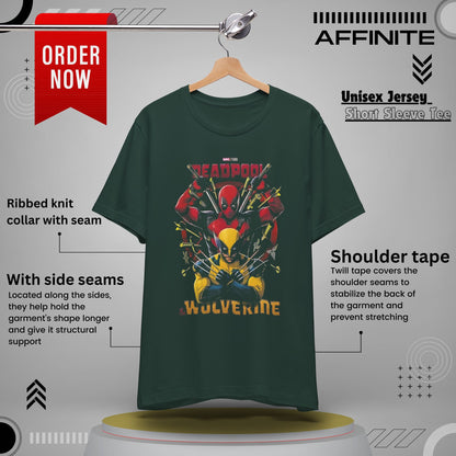 T-Shirt Wolverine X Deadpool Unisex Jersey Short Sleeve Tee | Superhero-Themed T-Shirt | Soft Cotton Crew Neck Forest