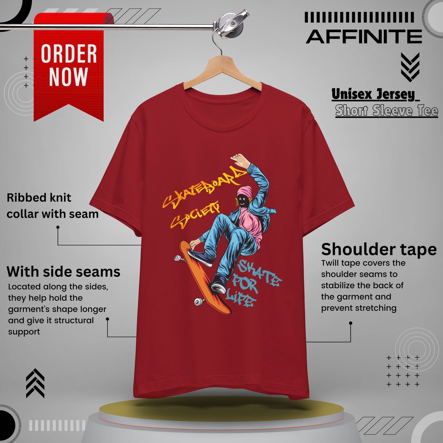 T-Shirt Skateboard Society Unisex Tee - Vibrant Orange Graphic T-Shirt for Skate Enthusiasts Canvas Red