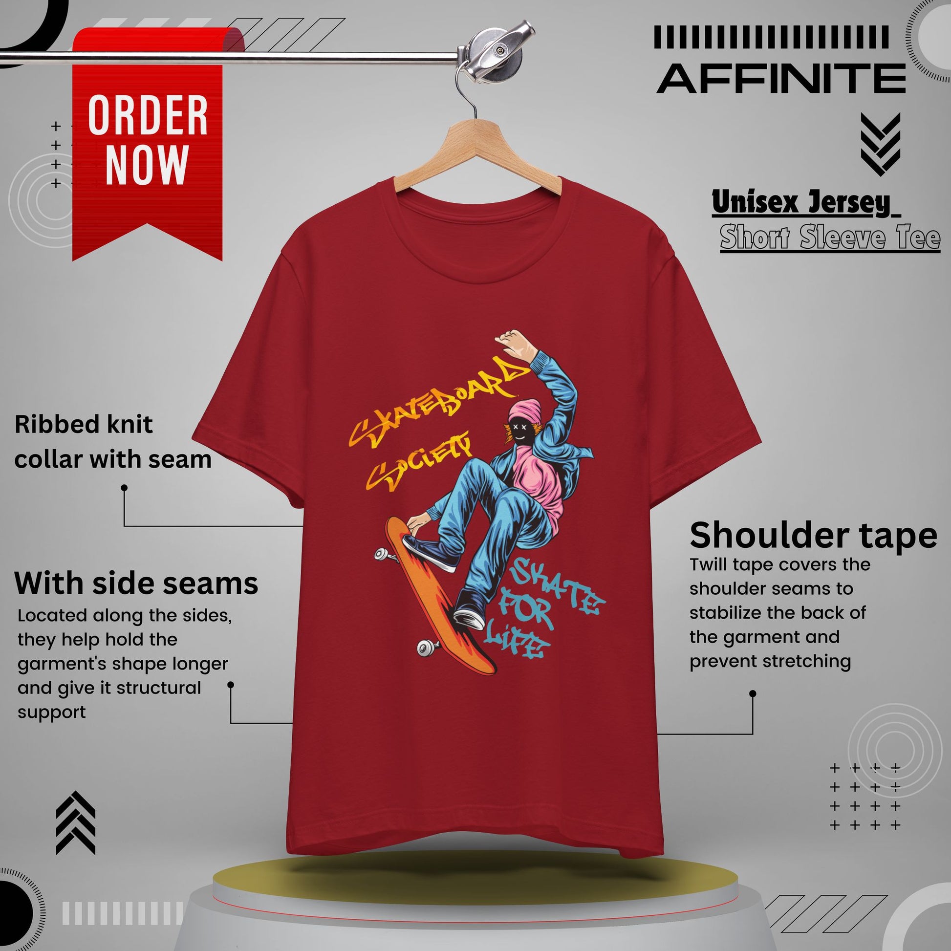 T-Shirt Skateboard Society Unisex Tee - Vibrant Orange Graphic T-Shirt for Skate Enthusiasts Canvas Red