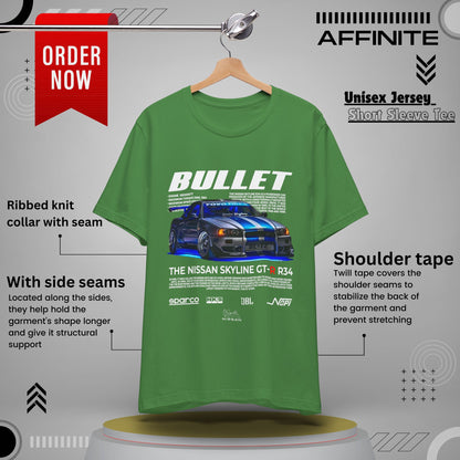 T-Shirt Nissan Skyline GT-R R34 Graphic Tee – Unisex Car Enthusiast T-Shirt – JDM Racing Gift for Him or Her Leaf