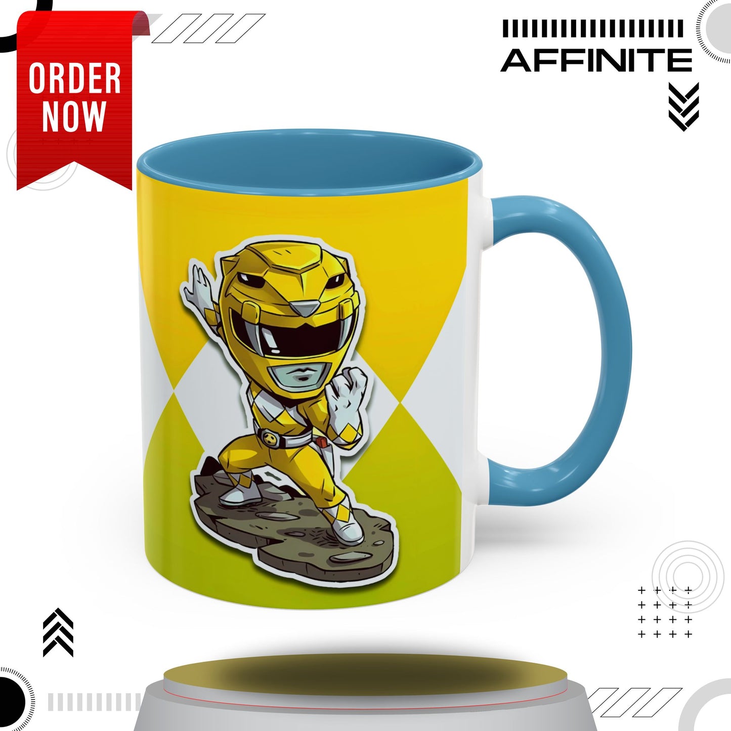 Mug Mighty Morphin Power Rangers Yellow Ranger Ceramic Mug - 11oz & 15oz Coffee Mug - Accent Mug for Pop Culture Fans 11oz Light Blue