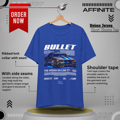 T-Shirt Nissan Skyline GT-R R34 Graphic Tee – Unisex Car Enthusiast T-Shirt – JDM Racing Gift for Him or Her True Royal