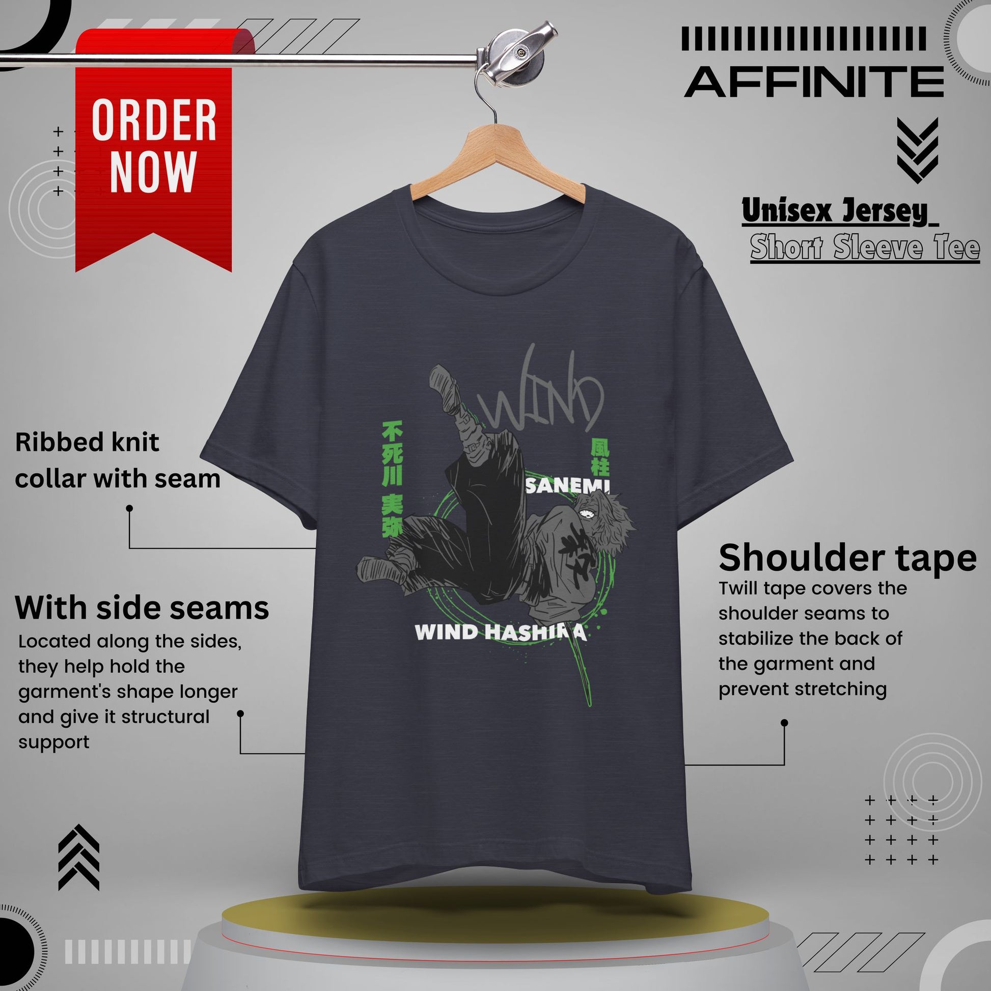 T-Shirt Sanemi Wind Hashira Shirt - Official Demon Slayer Merch (Unisex Anime Tee) Heather Midnight Navy