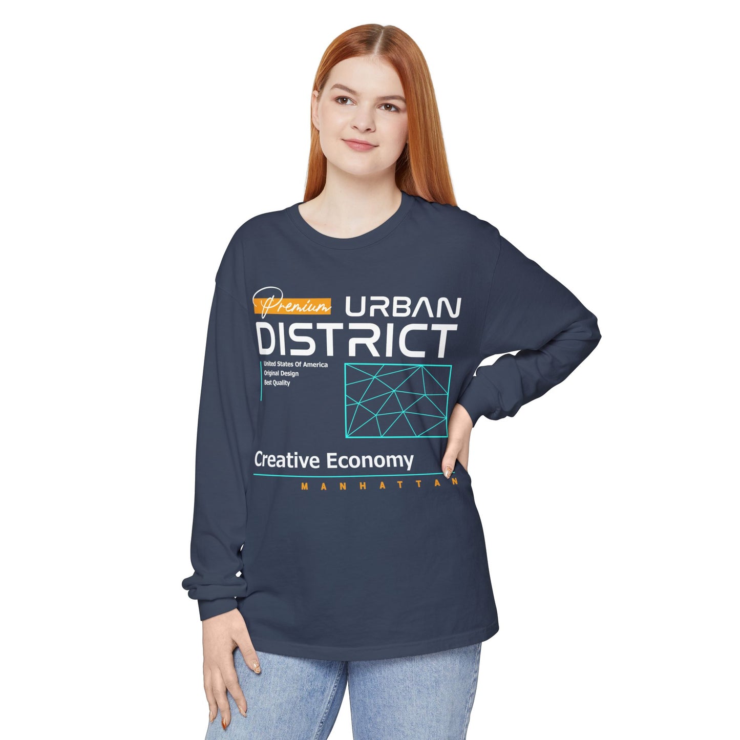 Long-sleeve Urban District Long Sleeve T-Shirt - Vintage Graphic Tee, Casual Wear, Creative Economy, Unisex Fashion, Gift for Art Lovers